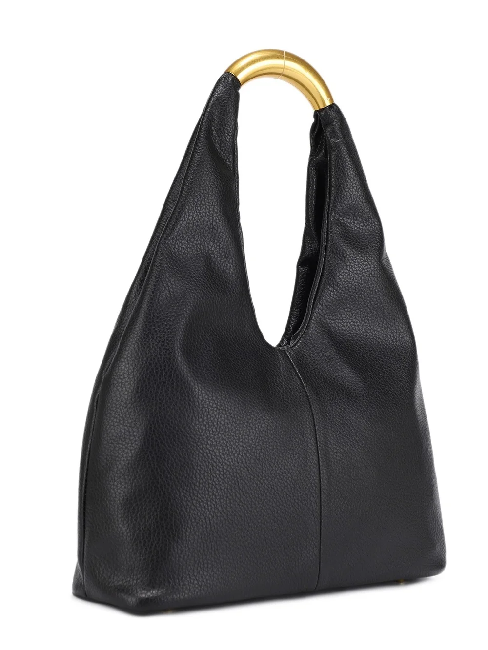 Vegan Leather Hobo Bag with Gold Handle, Coffee, Dark Brown or Black